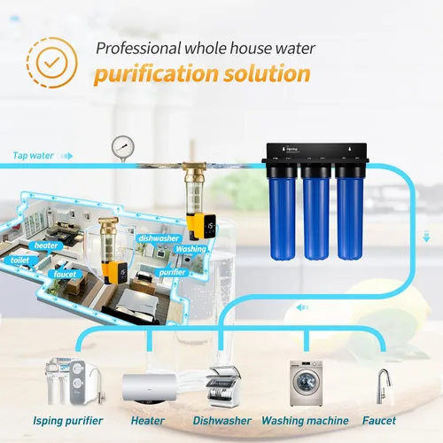 Miniatura 5 de iSpring WSP50ARB - Filtro de agua de sedimentos giratorio, reutilizable con módulo de descarga automática de pantalla táctil y raspador de carcasa