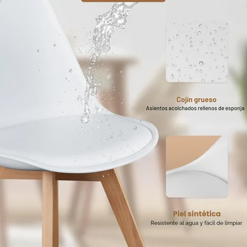 Miniatura 3 de OLIXIS Juego de 8 sillas de comedor, sillas modernas de mediados de siglo para cocina con patas de madera y cojín de cuero sintético PU para sala