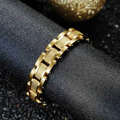 Miniatura 2 de Hombres Pulsera de acero inoxidable hombres pulsera negra Enlace diamante plata pulsera partículas azules joyería hombres cadena cajas de regalo