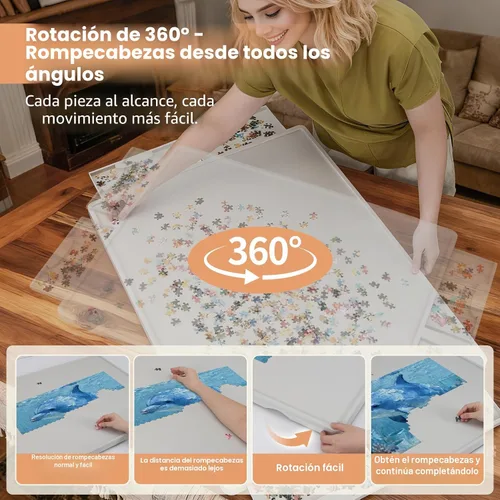 Miniatura 3 de ALL4JIG Tablero giratorio de plástico ligero con 1000 piezas con 4 cajones y cubierta, diseño Lazy Susan de 360°, mesa giratoria portátil de 30.20 x