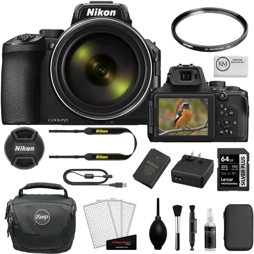 Nikon COOLPIX P950 Cámara digital con tarjeta de memoria de 64 GB + estuche para cámara + filtro UV + paño de limpieza de microfibra (5 artículos)