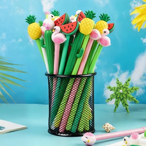 Miniatura 3 de 30 bolígrafos hawaianos Luau de tinta de gel negra de 0.020 in, lindo flamenco, sandía, cactus, piña, fruta para niños, estudiantes y suministros