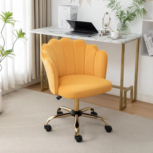 Miniatura 8 de Silla de oficina giratoria, moderna silla de escritorio de oficina en casa, silla de tocador con respaldo de carcasa de terciopelo con base de metal