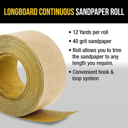 Miniatura 4 de Dura-Gold Premium – Oro de 40 Grano – Rollo de papel de lija continuo de Longboard con respaldo de gancho y bucle, 2-3/4 pulgadas de ancho, 12