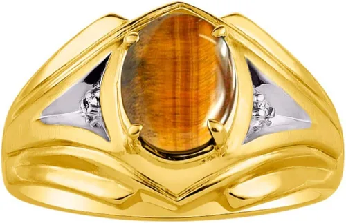 RYLOS Anillos de oro amarillo de 14 quilates para hombre, estilo clásico de diseñador de 0.354 x 0.276in, piedras preciosas ovaladas y auténticas