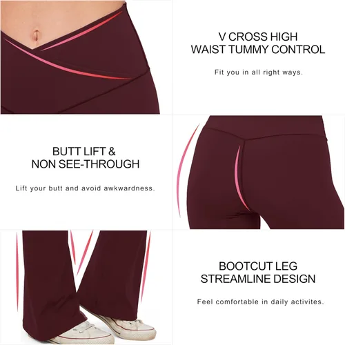 Miniatura 133 de HEGALY Pantalones de yoga acampanados para mujer, leggings cruzados, suaves, de cintura alta, pantalones casuales de entrenamiento con corte de bota