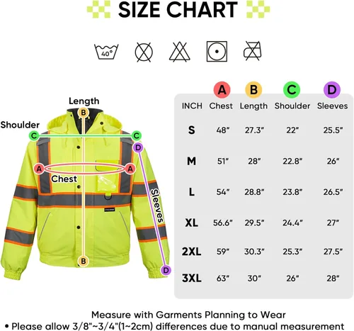 Miniatura 5 de TICONN Waterproof Safety Bomber Jacket, Winter Rain Jacket Hi Vis Reflective, ANSI Class 3 Work Rain Coat