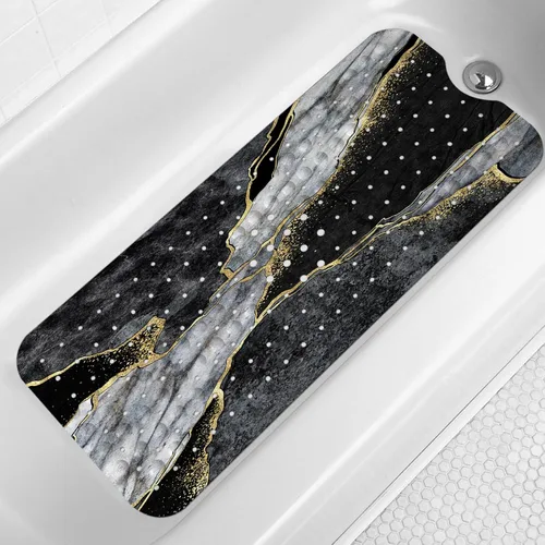 Miniatura 8 de LNOND Tapete de baño de mármol antideslizante, extra largo de 40 x 16 pulgadas, tapete antideslizante para bañera, tapete de ducha de mármol azul
