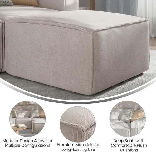 Miniatura 4 de Flash Furniture Bridgetown - Módulo otomano de tela para sofá seccional, sofá modular personalizable, otomano, color crema