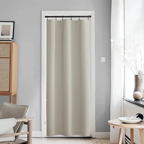 Miniatura 277 de NICETOWN Cortinas opacas unicolor con aislamiento térmico para puerta francesa, granja, oscurecimiento de habitación, puertas y ventanas de Marrón