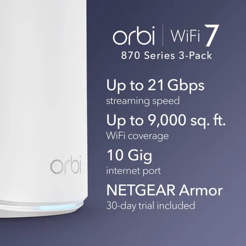 Miniatura 2 de NETGEAR Orbi 870 Series Tri-Band WiFi 7 Mesh System (RBE872) - Router + 1 extensor de satélite, características de seguridad, hasta 21 Gbps, cubre