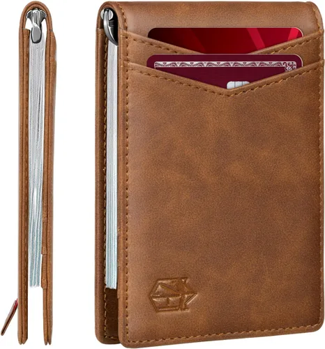 Miniatura 36 de Cartera Zitahli minimalista, delgada, con bolsillo frontal plegable y clip para billetes, bloqueo RFID efectivo y diseño inteligente, para hombre