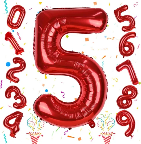 Miniatura 60 de Globos de número azul pastel de 40 pulgadas, globo gigante autoinflable de aluminio número 5 de cumpleaños para niños, globos azul bebé para hombres