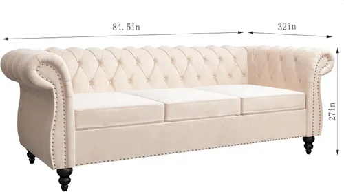 Miniatura 2 de ORRD - Sofá Chesterfield de Terciopelo, Sofá Moderno de Terciopelo con 3 Asientos con Brazos Enrollados y Clavos para Sala de Estar, Dormitorio