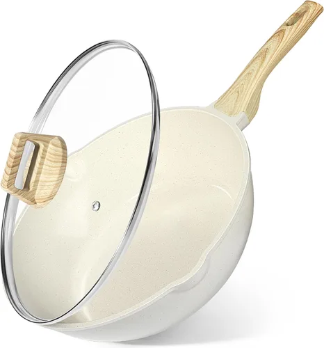 GiPP Sartén de cerámica antiadherente para freír, sartén de 12 pulgadas con tapa, utensilios de cocina de inducción sartén antiadherente, PTFE PFOA