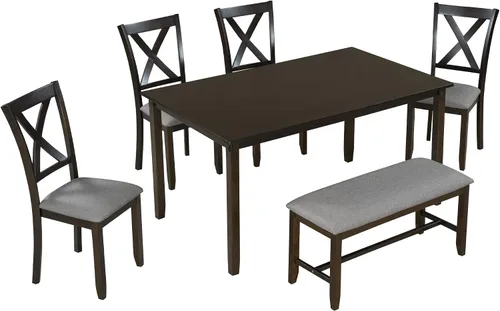 Miniatura 8 de LUMISOL Juego de mesa de comedor de 6 piezas, mesa de comedor rectangular de 60 pulgadas con sillas tapizadas y banco, juego de mesa de cocina