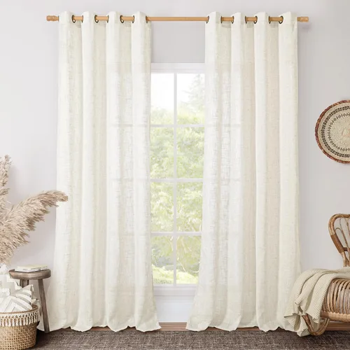 Miniatura 39 de LAMIT Cortinas de lino sintético para dormitorio, paneles filtrantes de luz, cortinas de lino con protección de privacidad con ojales para ventanas