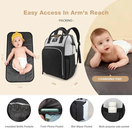 Miniatura 2 de Mochila para pañales para mujer – Bolsa de pañales multifunción de viaje para bebé con cambiador, mochila grande para bebé, niña, niño, Gris negro