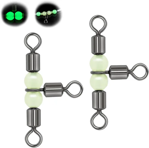 Goture Fishing Swivels, 3 Way Swivels Fishing Tackle, T Shape Cross Line Rolling Swivels with Luminous Beads Saltwater Freshwater,Three Way Fishing