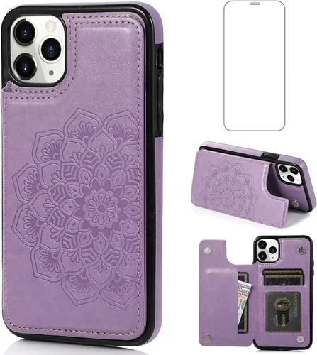 Asuwish Funda compatible con iPhone 11 de 6.1 pulgadas y protector de pantalla de vidrio templado, funda para tarjetero, ranura para teléfono