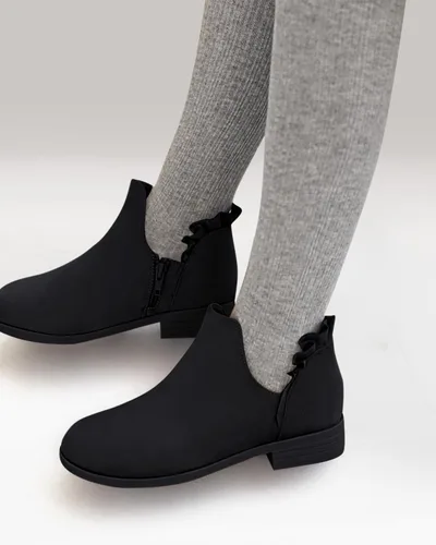 Miniatura 2 de FISACE Botines con volantes para niñas, con corte en V, tacón bajo grueso, botines occidentales elegantes