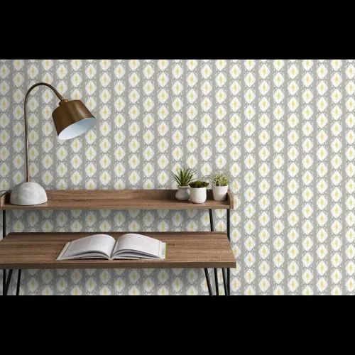 Miniatura 9 de Papel tapiz de grado comercial - Sueño de madera flotante gris tribal escandanavo bloque estampado Ikat enrejado gris mediados de siglo moderno