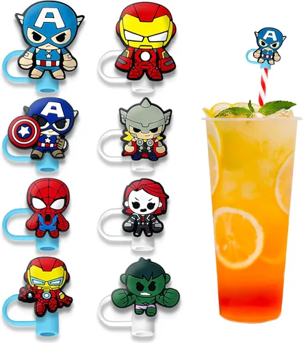 Miniatura 5 de 12 piezas de cubiertas para pajitas con tapa para vasos, lindo tapón de pajita de dibujos animados, cubiertas de punta de pajita de silicona