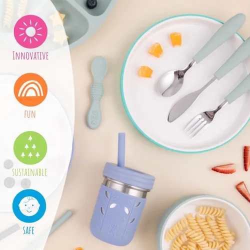 Miniatura 7 de Elk and Friends Platos blancos de porcelana para niños de 7.8 pulgadas con fundas de silicona, adecuados para bebés/niños pequeños, aptos