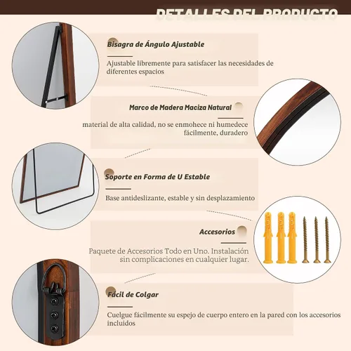 Miniatura 5 de Espejo de Cuerpo Completo 82"×44" Espejo de Piso Espejo Alto de Pie, Espejo Grande Arqueado de Pie, Espejos de Cuerpo Completo Independientes