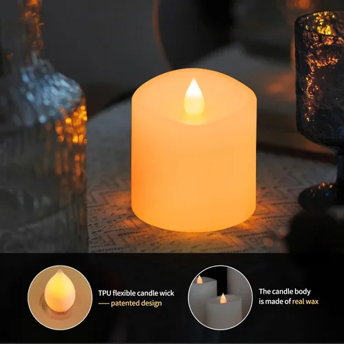 Miniatura 2 de Juego de 1 velas parpadeantes sin llama de 3 x 3, batería de 2 AA, 600 horas, velas parpadeantes con temporizador, velas sin llama de 3 pulgadas