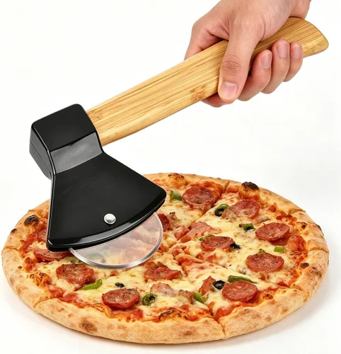 Cortador de pizza de acero inoxidable, cortador de pizza de hacha redonda, rueda de cocina con tapa, rebanador de alimentos de mano para el hogar,