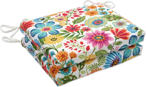Miniatura 22 de Pillow Perfect Cojín floral brillante para silla de interior/exterior con lazos, 2 unidades, 15.5 x 18.5 pulgadas, azul/naranja Marlow
