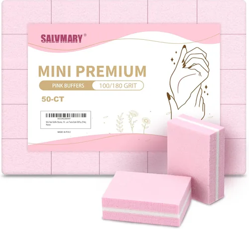 Mini bloques de pulidor de uñas, grano 100/180, bloque esponja para pulir y lijar, lima, herramientas de manicura a granel, 50 unidades (rosa)