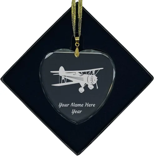 Miniatura 8 de LaserGram Adorno de Navidad de vidrio personalizado, biplano, idea de regalo grabada con láser personalizada (forma de diamante)