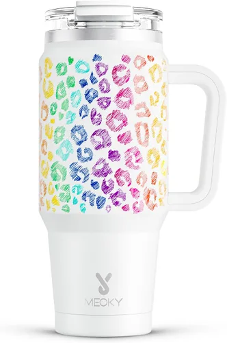 Miniatura 11 de Meoky Vaso de 40 onzas con asa y pajita, vaso aislado con tapa y popote, taza de viaje de acero inoxidable, mantiene el frío durante 34 horas, 100%