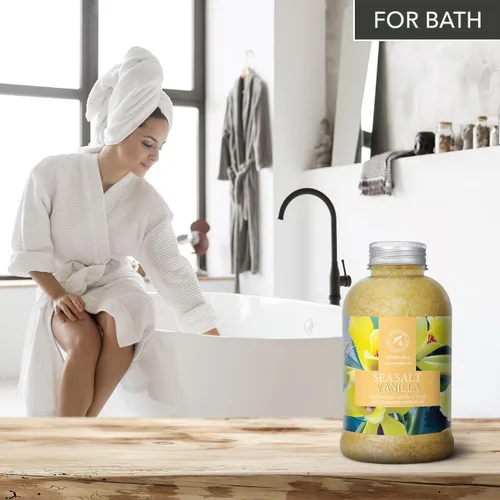 Miniatura 5 de Sal marina de vainilla de 21.16 onzas – con aceites esenciales de vainilla y canela – Sales marinas de baño naturales – Lo mejor para el baño – Buen