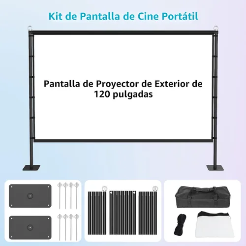 Miniatura 8 de Pantalla de proyector para exteriores con soporte, pantalla de proyector portátil de 120 pulgadas, pantallas de proyección ligeras para interiores