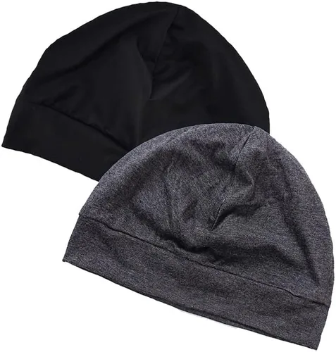 Miniatura 7 de Headshion Gorras de algodón con diseño de calavera para hombres y mujeres, paquete de 2 gorros ligeros para dormir, transpirables, forro para casco