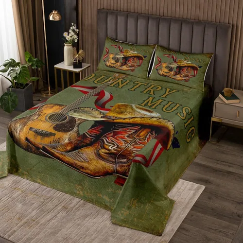 Miniatura 70 de Castle Fairy Cowboy Boots Bedspread Twin Size Bohemia Musical Guitar Coverlet Set Boys Bedroom Present Western Rustic Cowgirl Decor Bedding Set