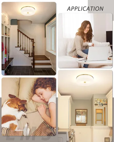 Miniatura 3 de LMS Lámpara de techo empotrada, moderna lámpara de techo de baño dorada cepillada con tambor blanco lechoso pantalla acrílica para cocina, sala