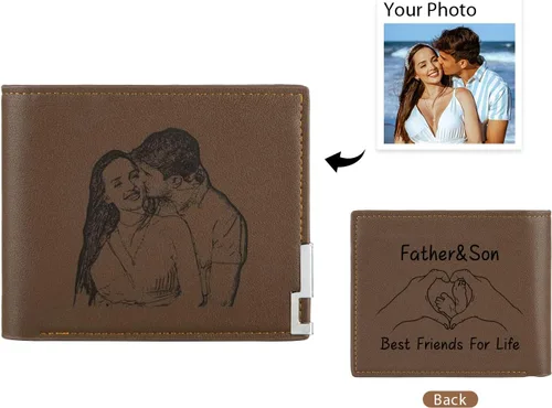 Miniatura 33 de Carteras personalizadas para hombres, cartera personalizada para hombre con imagen grabada y nombre, billetera delgada de cuero plegable, regalos