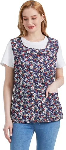 Miniatura 3 de Nanxson Delantal de zapatero para mujer con 2 bolsillos de parche, babero estampado de algodón, bata con botones para cocina de chef de trabajo