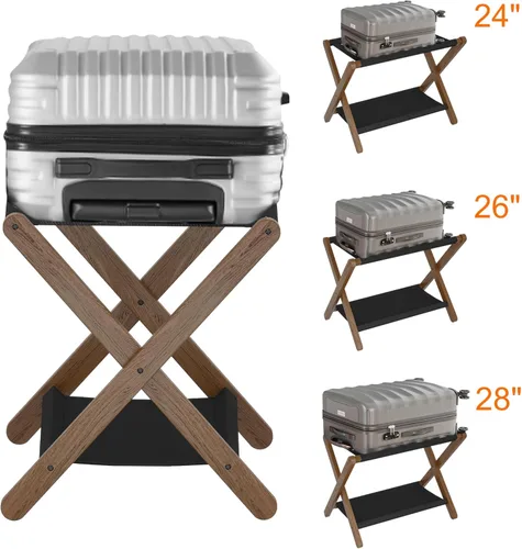 Miniatura 3 de Heybly Portaequipajes, soporte plegable para maleta con estante de almacenamiento, soporte de equipaje con 5 correas de nailon para habitación