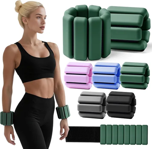 Brazaletes con peso para muñeca y tobillo para mujeres de 1 libra cada uno (juego de 2) | Pesas de entrenamiento para yoga, pilates y caminar | Verde