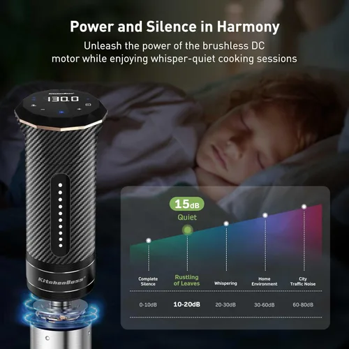Miniatura 3 de KitchenBoss Wifi Sous Vide Machine: Circulador de inmersión ultrasilencioso Sous Vide Control de aplicación, IPX7 impermeable acero inoxidable 1100W