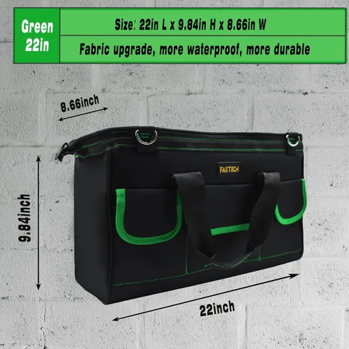 Miniatura 2 de FASTECH Bolsa de herramientas de 22 pulgadas con cómodas correas para el hombro, kit de herramientas impermeable de boca ancha, paquete de Verde