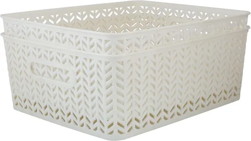 Miniatura 11 de Simplify Paquete de 3 cestas de almacenamiento pequeñas en espiga, dimensiones: 10 x 8 x 4 pulgadas, diseño de espiga, peso ligero, ideal para baño