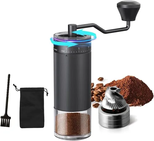 Miniatura 9 de Molinillo de café de mano, rebaba cónica para expreso, prensa francesa, vertido, doble rodamiento, capacidad de ajuste externo, 0.88 oz