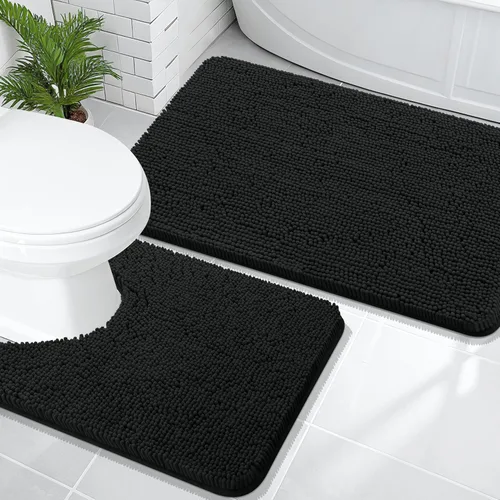 Miniatura 46 de OLANLY Juego de alfombras de baño de 2 piezas, alfombras de baño de chenilla suave y absorbente y alfombra de contorno en forma de U para inodoro