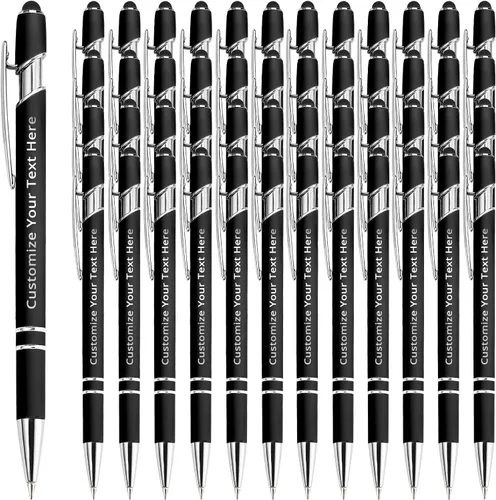 Miniatura 75 de Aolun 108 bolígrafos personalizados al por mayor con stylus grabado, bolígrafos personalizados, metal suave al tacto, grabado de nombre, logotipo